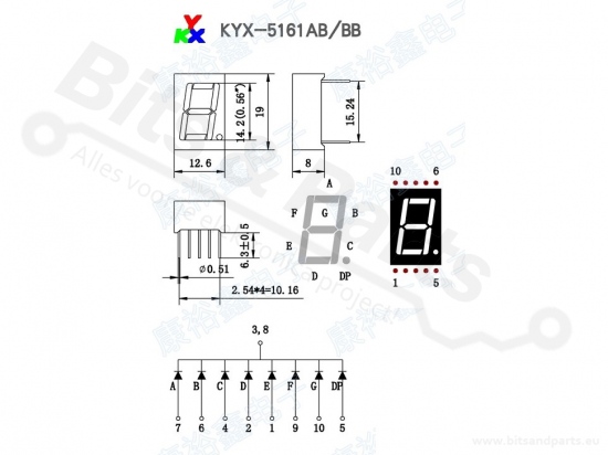 Cijferdisplay LED 7-segments 1,4cm rood - enkelvoudig common cathode